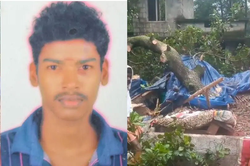 ശക്തമായ കാറ്റിൽ മരം ഒടിഞ്ഞുവീണ് യുവാവിന് ദാരുണാന്ത്യം. 